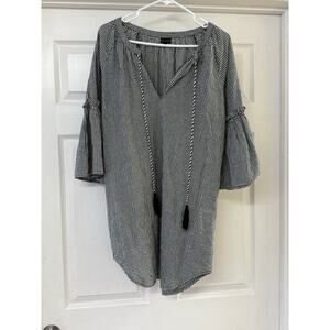 Coco + Carmen Black and white gingham tunic top with tassel ties